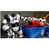 Image 1 : BLUE BOX WITH TWO ELMO PLUSH TOYS AND ROBOT TOY