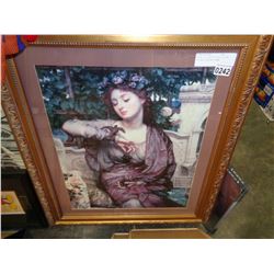 PRINT OF LADY W/ BIRD ON ARM IN GOLD GUILDED FRAME