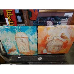 2 CANVAS PRINTS OF BIRD CAGES
