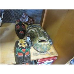3 CARVED MASKS AND CAST MASK