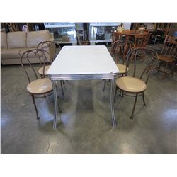 RETRO CHROME BASE DINING TABLE AND 4 METAL CHAIRS
