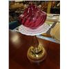 Image 2 : PAIR OF VINTAGE TABLE LAMPS PINK GLASS, MILK GLASS, WOOD AND BRASS