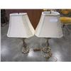 Image 1 : PAIR OF VINTAGE BRASS AND GLASS TABLE LAMPS W/ SHADES