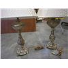 Image 2 : PAIR OF VINTAGE BRASS AND GLASS TABLE LAMPS W/ SHADES