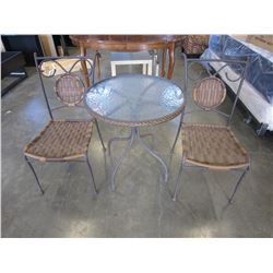 WICKER AND METAL GLASSTOP BISTRO SET