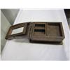 Image 3 : ANTIQUE WOOD AND BRASS JEWELERY BOX W/ FOLD OUT MIRROR