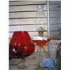 Image 2 : OIL LAMP, RED GLASS VASE, AND ART GLASS DISH