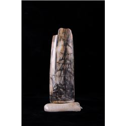 Signed Alaskan Inuit Walrus Tusk Scrimshaw