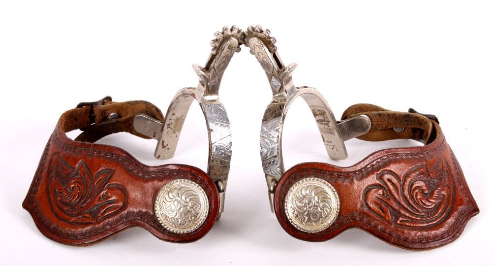 Early Crockett Silver Overlay Iron Spurs