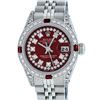 Rolex Ladies Stainless Steel 26MM Maroon Diamond Lugs Datejust Wristwatch