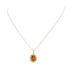 3.39 ctw Citrine and Diamond Pendant with Chain - 14KT Yellow Gold