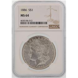 1886 $1 Morgan Silver Dollar Coin NGC MS64