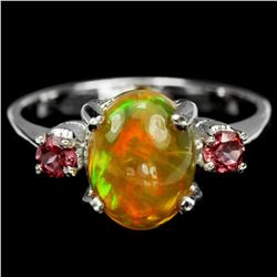 Natural OPAL & PURPLISH PINK RHODOLITE GARNET Ring