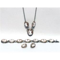 Cameo & Sterling Parure 4 Items Italian