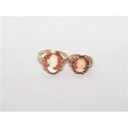 Two Vintage Cameo & Gold Rings 10K