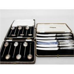 British Sterling: 3 Cased Sets Coffee Spoons