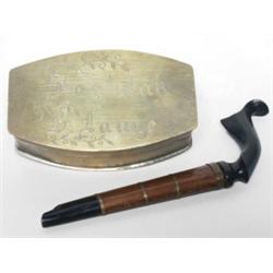 Tobacco Box:  Brass 19th C. Inscribed