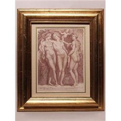 The Three Graces 19th C. Engraving