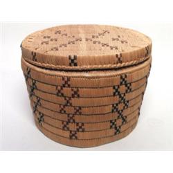 Salish Lilooet Lidded Circular Basket