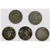 Image 2 : 5-THREE CENT SILVER; 1852, 1852, 1859, 1853, NO DA