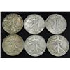 Image 1 : (6) WALKING LIBERTY MIXED HALF DOLLARS