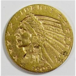1909 $5 GOLD INDIAN HEAD XF