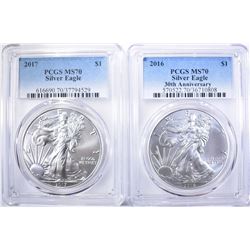 2016 & 17 AMERICAN SILVER EAGLES, PCGS MS-70