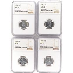 4-1943 LINCOLN  STEEL  CENTS, NGC MS-65
