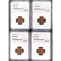 2-1966 & 2-1967 SMS LINCOLN CENTS, NGC MS-67 RED