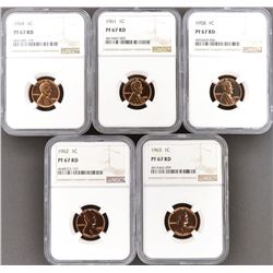 5 LINCOLN CENTS NGC PF-67 RD