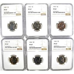 6 JEFFERSON NICKELS NGC PF-67