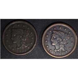 2-VF 1851 LARGE CENTS