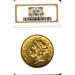 1872-S $20 NGC AU55