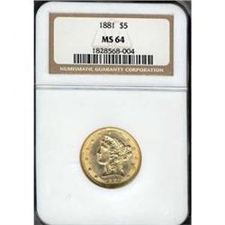 1881 $5 NGC MS64