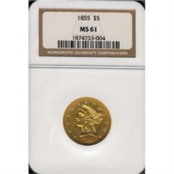 1855 $5 NGC MS61