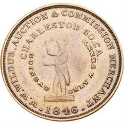 1846, The Slave Auctioneer Token,  W. W. Wilbur, Charleston, SC, Choice Extremely Fine.