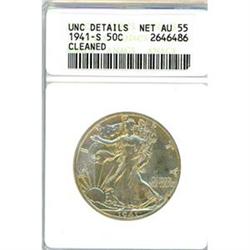 1941-S 50c ANACS AU55 cleaned