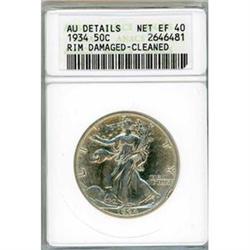 1934 50c ANACS Net EF40 clnd damage