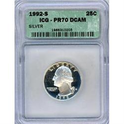 1992-S Silver 25c ICG PF70DCAM