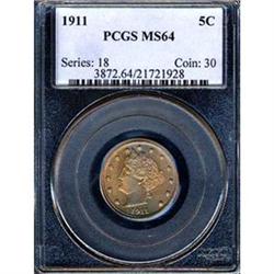 1911 5c PCGS MS64