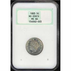1883 No CENTS 5c NGC MS66