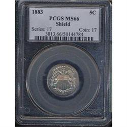 1883 Shield 5c PCGS MS66