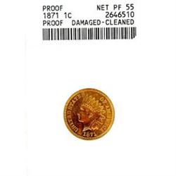 1871 1c ANACS PF55 damaged, cleaned
