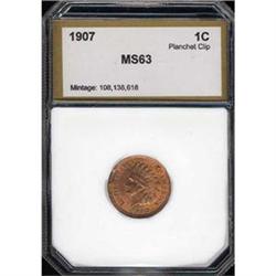 1907 1c Planchet Clip MS63 RB