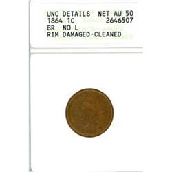 1864 Bronze 1c ANACS AU50