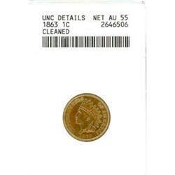 1863 CN 1c ANACS Net AU55 clnd