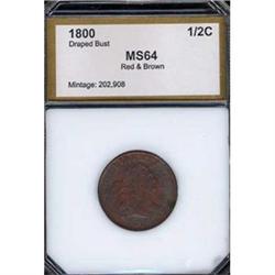 1800 Half Cent AU50 cleaned