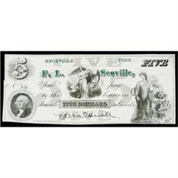 Knoxville, PA, F.L. SCOVILLE, $5 Advertising Note, Choice Crisp About Uncirculated.