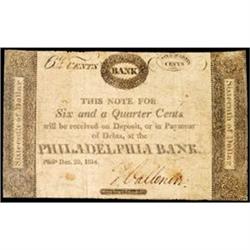 Philadelphia, PA, The Philadelphia Bank, 6-1/4¢, Dec. 20, 1814, Fine.