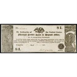 Philadelphia, PA, Mutual Credit Loan & Deposit Office, $1, Choice Very Fine.